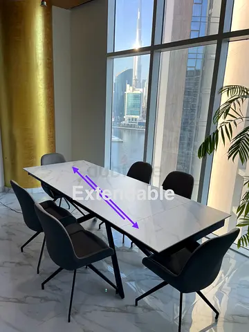 Luxury Extendable Dining / Meeting Table with 6 Chairs – Built-in Wireless Charger