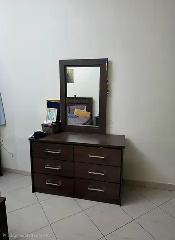 Dark Wood 6-Drawer Dresser with Mirror - Good Condition