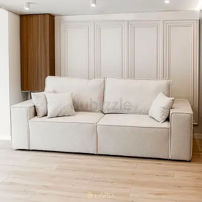 Cream Two-Seater Sofa with Removable Cushions - Modern Minimalist