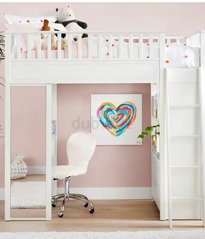 Pottery Barn Ava White Loft Bed with Built-in Ladder and Study Area - excellent condition