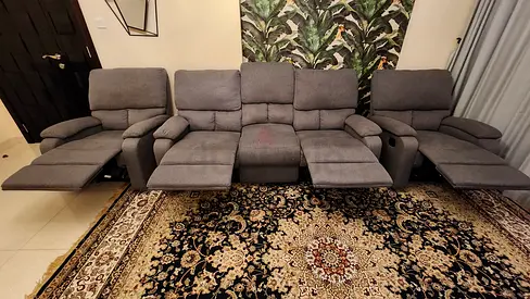 Grey 4-seater Recliner Sofa Set - Manual Recliners, Good Condition