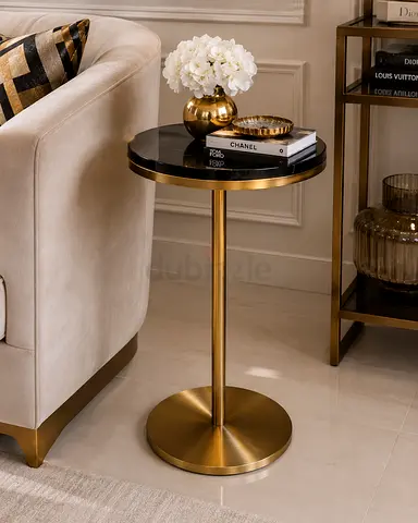 Cattelan Italy Elegant Round Side Table with Marble Top and Brass Finish