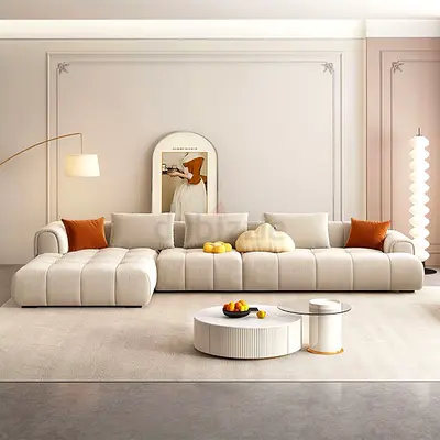 Large Modern Beige Sectional Sofa with Chaise - Comfortable 5-Seater