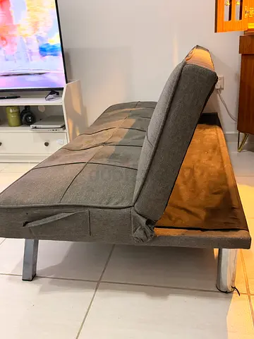 Grey convertible sofa bed — compact 3-seater, good condition