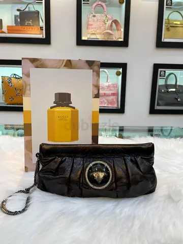 Gucci Black Silver Patent Leather Hysteria Clutch (Authentic/PreOwned)