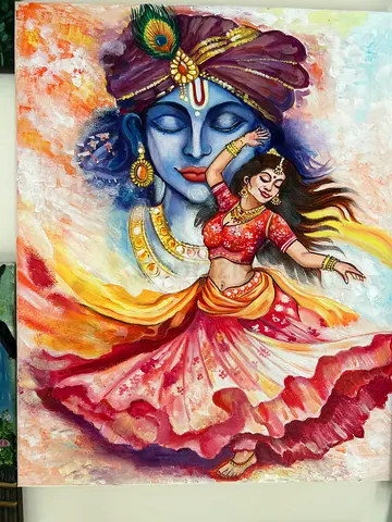 Handpainted Krishna and Radha Canvas Painting