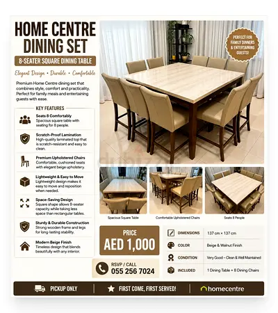 🏡 Home Centre 8-Seater Dining Set – AED 1,000