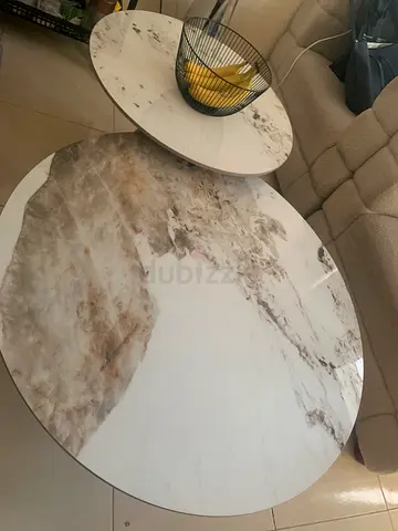 Set of 2 Round Marble-Effect Coffee Tables