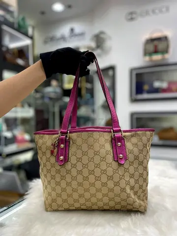 Gucci Beige/Magenta GG Canvas Jolicoeur Tote Bag (Authentic/PreOwned)