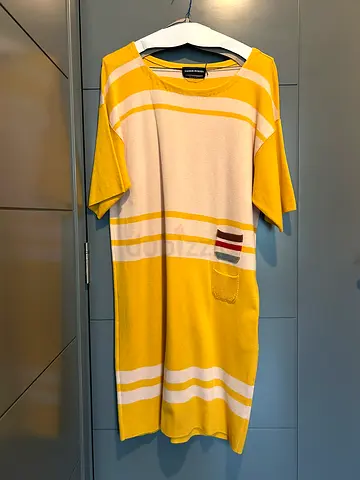Yellow and Cream Striped Knit Dress by Sonia Rykel, Size M