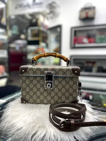 Gucci GG Supreme Globe Trotter Bamboo Top Handle Beauty Case (Authentic/PreOwned)