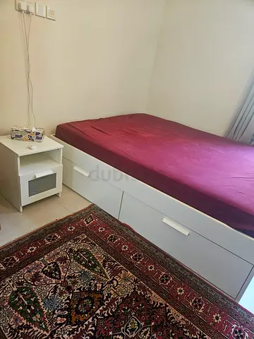 White platform storage bed with mattress - good condition