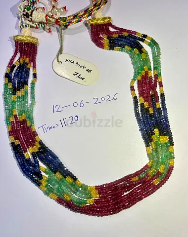 Multi-sapphire Mixed Gemstone Beaded Necklace (Emerald, Ruby, Sapphire) - 352.90cts 7 lines multi