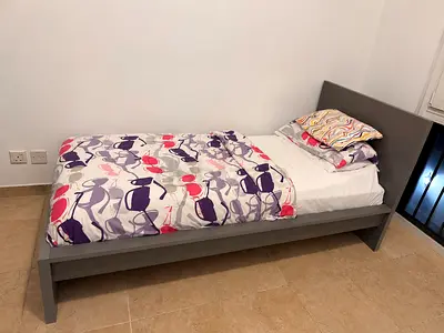 Single Bed Frame with Headboard - Grey