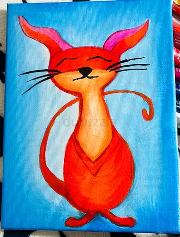 Orange hand Cat Painting on Canvas