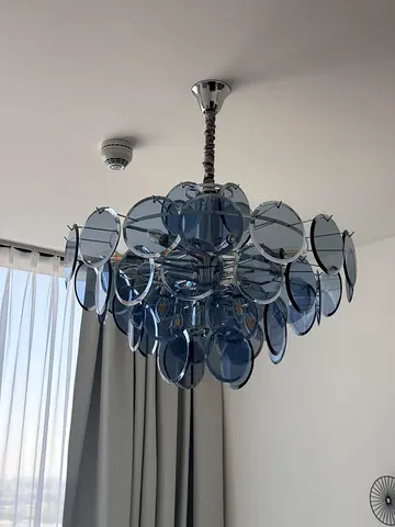 Modern Blue Glass Disc Chandelier - Decorative Ceiling Light