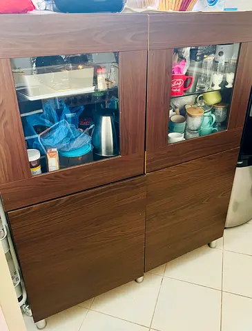 Wooden Kitchen Cabinet with Glass Display - Good Condition