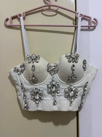 White Rhinestone Embellished Bustier Top