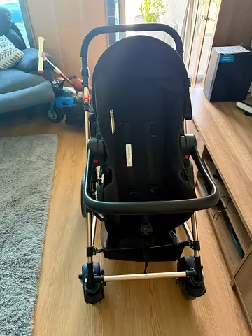 3-in-1 Luxury Gold Frame Travel System with Infant Car Seat and Bassinet - Black