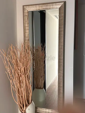 Large Decorative Wall Mirror with Textured Silver Frame