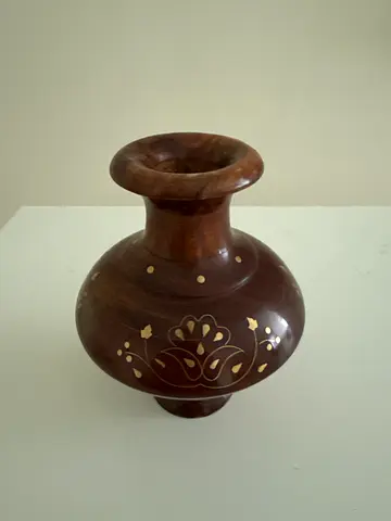 Handcrafted wooden decorative vase with inlay design, hand crafted India