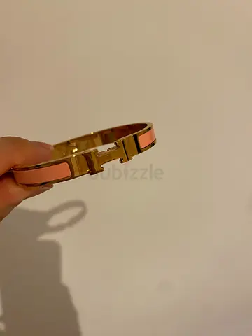 Gold-tone Pink Enamel H Bracelet Bangle
