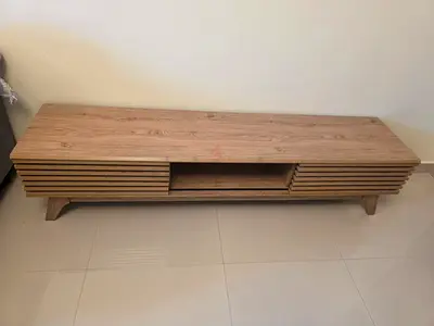 Modern Wooden TV Stand with Slatted Design