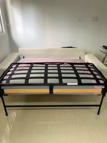 Vimle White fabric sofa bed with metal fold-out bed frame - good condition