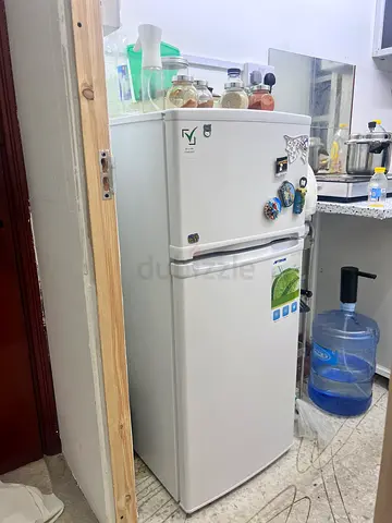 White double-door refrigerator with freezer compartment - good working condition with 01 year warran