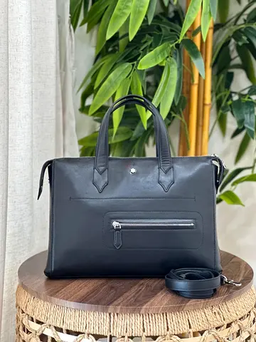 Montblanc Genuine Leather Black Briefcase with Detachable Shoulder Strap