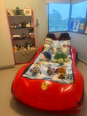 Red Kids Car Bed (Ferrari-style) with Mattress and Bedding