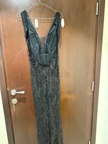 Black Sequin V-neck Evening Gown, Size Medium