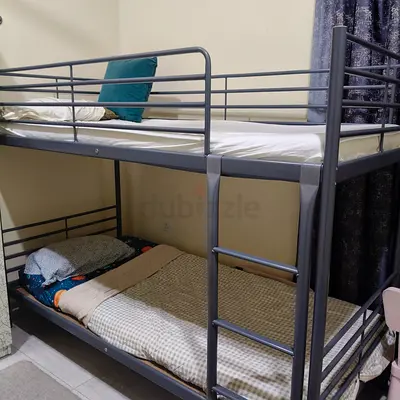 Sturdy Metal Bunk Bed Frame - Grey, Double Over Double