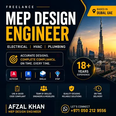 Freelance MEP Design Engineer — Electrical, HVAC  Plumbing (Dubai) — 18+ yrs