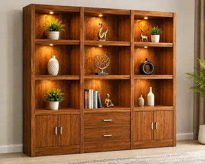 Wood cabinets,  Door Bed Tabel Curtains All Capentery Work