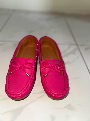 Pink Womens Loafers with Bow Detail