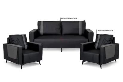 3-seater sofa with 2 matching armchairs - modern black set
