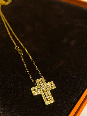 Gold cross pendant necklace with crystal stones