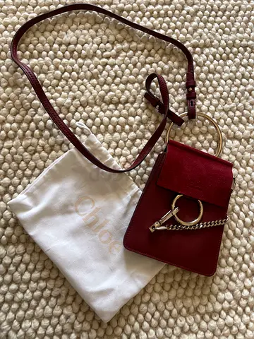 Chloé Faye Small Shoulder Bag in Burgundy with Dust Bag
