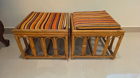 Bamboo Stool with coushin - Ottoman - 2 Pieces