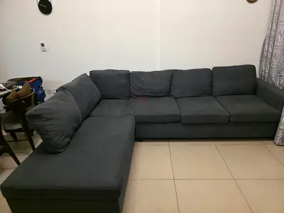 L-shaped dark grey fabric sectional sofa - excellent condition