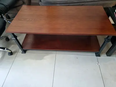 Solid Wood Coffee Table with Lower Shelf - Dark Brown