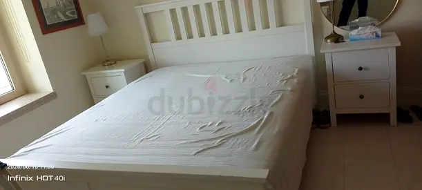 White Wooden queen Bed with Headboard and Two side table for sure buyer negotiate the price