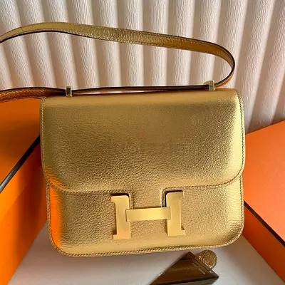 Hermes Constance 18 Mirror in Dore Metallic Chevre Mysore Leather