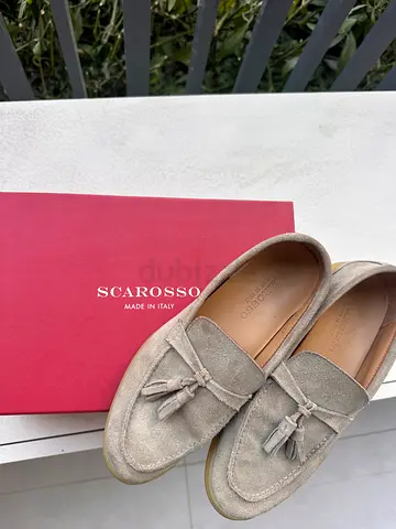 Used Scarosso suede tassel loafers - gray, size 38