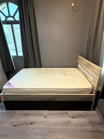 Small Double bed frame with mattress - beige finish