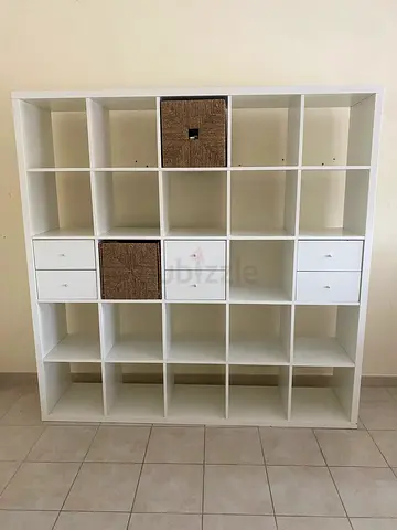 2 White 5x5 Cube Storage Shelving Unit with Cabinets and Baskets