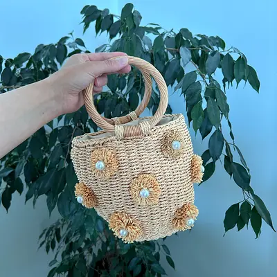 Straw Bag with Pearls