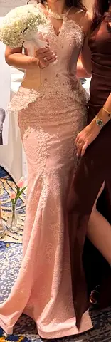 Blush pink lace mermaid evening gown - size S, used once only on my engagement