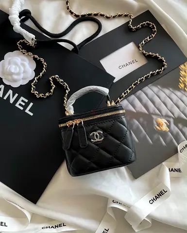 Chanel Small Quilted Crossbody Vanity Case - Black Lambskin